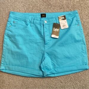 New Lee Women’s Size 18 M Mid Rise 5” Rolled Cuff Turquoise Denim Jean Shorts